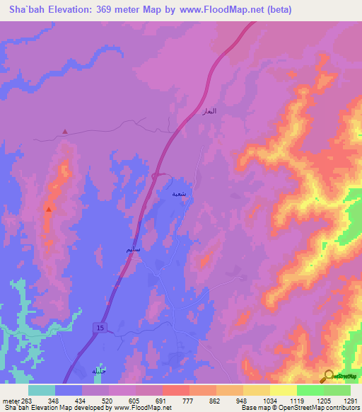 Sha`bah,Saudi Arabia Elevation Map