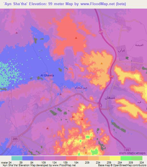 `Ayn Sha`tha',Saudi Arabia Elevation Map