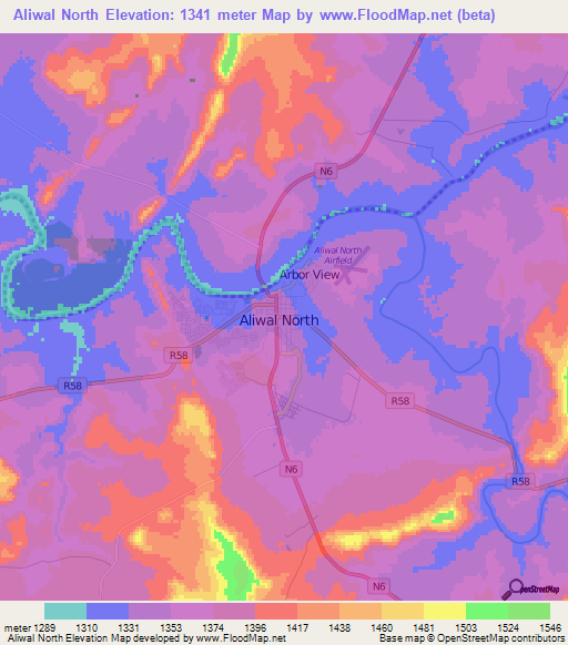 Aliwal North,South Africa Elevation Map