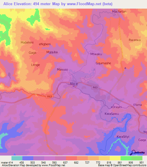 Alice,South Africa Elevation Map