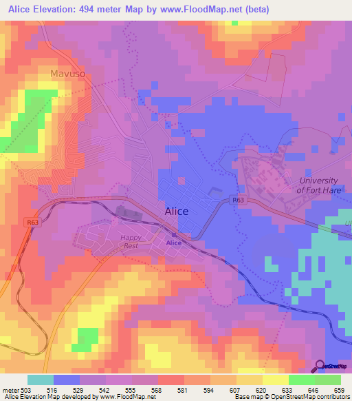 Alice,South Africa Elevation Map