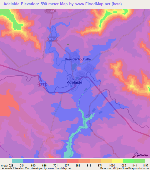 Adelaide,South Africa Elevation Map