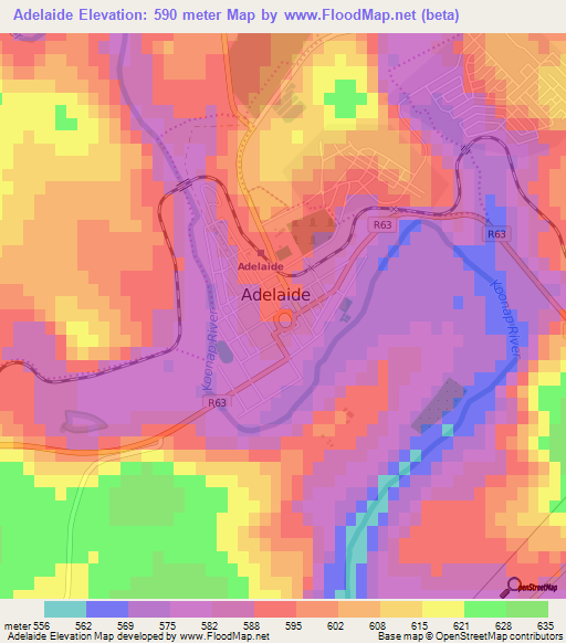 Adelaide,South Africa Elevation Map