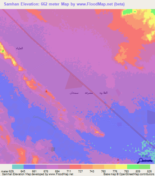 Samhan,Saudi Arabia Elevation Map