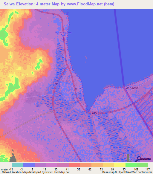 Salwa,Saudi Arabia Elevation Map