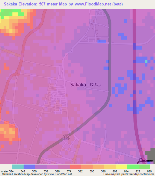 Sakaka,Saudi Arabia Elevation Map