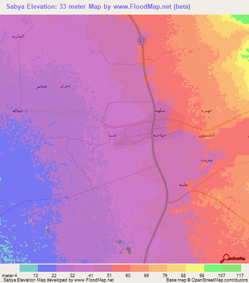 Sabya,Saudi Arabia Elevation Map