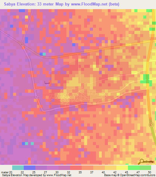 Sabya,Saudi Arabia Elevation Map