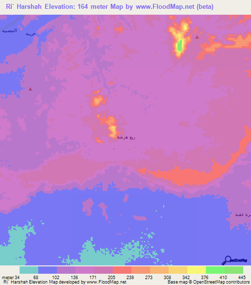 Ri` Harshah,Saudi Arabia Elevation Map