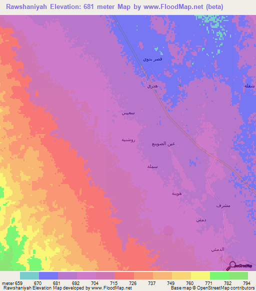 Rawshaniyah,Saudi Arabia Elevation Map