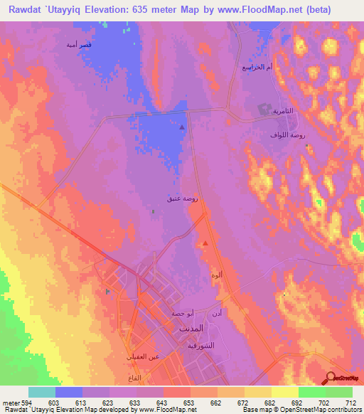 Rawdat `Utayyiq,Saudi Arabia Elevation Map