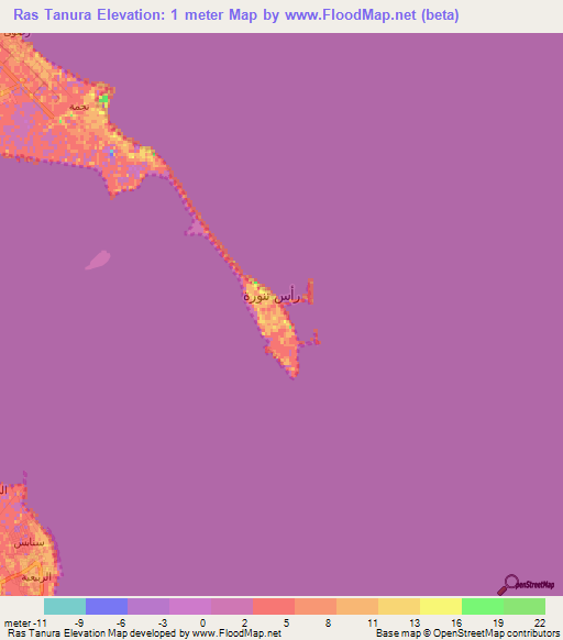 Ras Tanura,Saudi Arabia Elevation Map