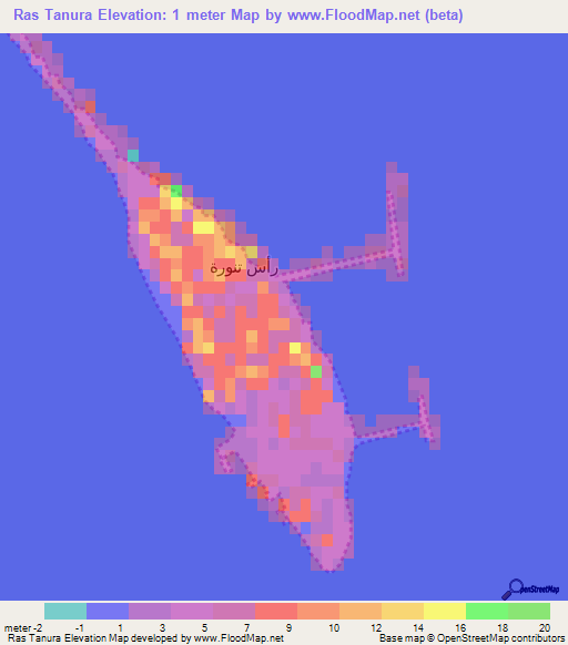 Ras Tanura,Saudi Arabia Elevation Map