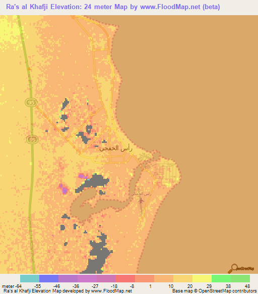 Ra's al Khafji,Saudi Arabia Elevation Map