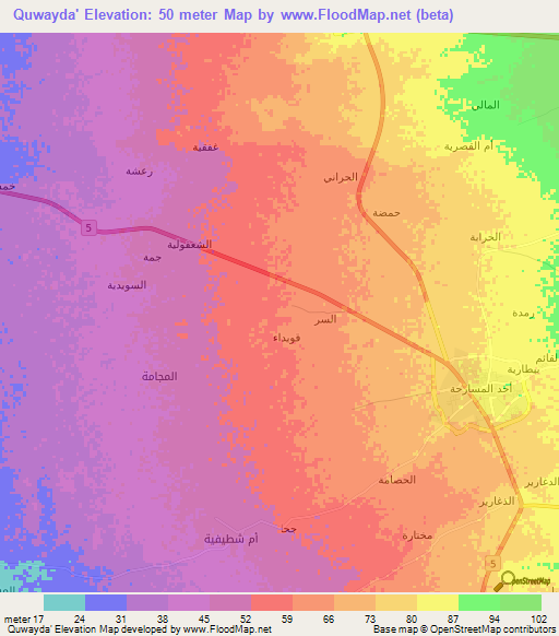 Quwayda',Saudi Arabia Elevation Map