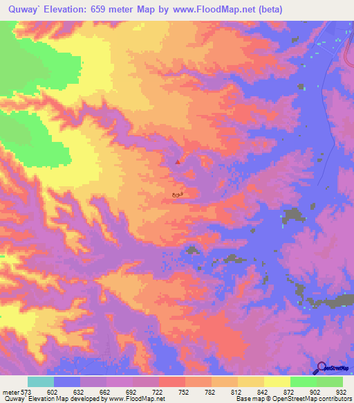 Quway`,Saudi Arabia Elevation Map