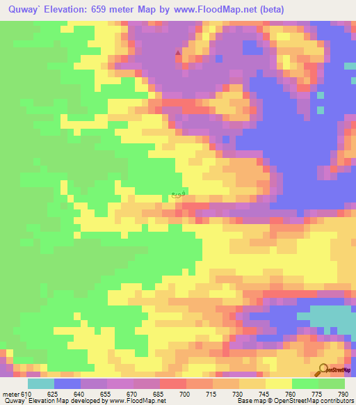 Quway`,Saudi Arabia Elevation Map