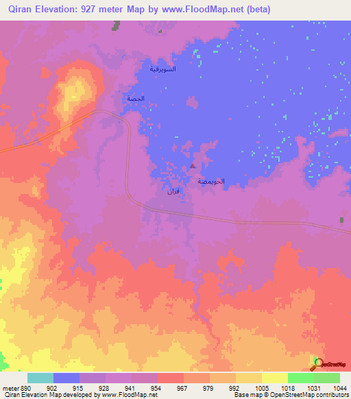 Qiran,Saudi Arabia Elevation Map