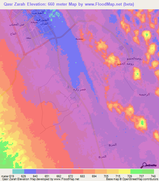 Qasr Zarah,Saudi Arabia Elevation Map