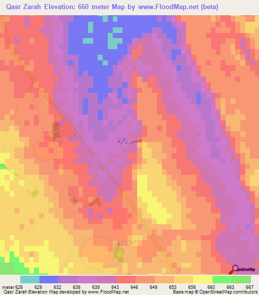 Qasr Zarah,Saudi Arabia Elevation Map