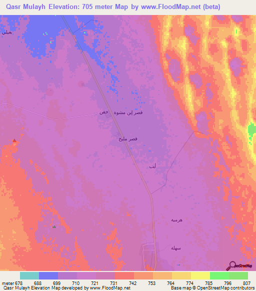 Qasr Mulayh,Saudi Arabia Elevation Map