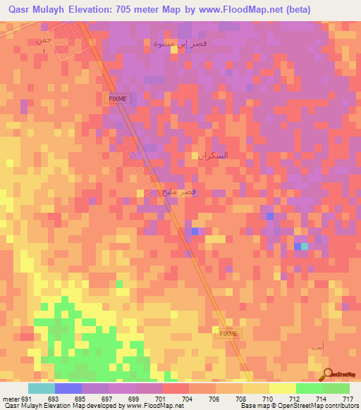 Qasr Mulayh,Saudi Arabia Elevation Map