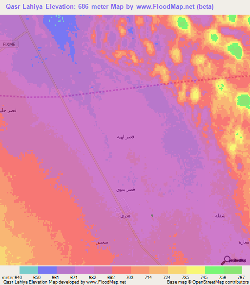 Qasr Lahiya,Saudi Arabia Elevation Map