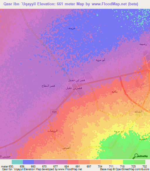 Qasr Ibn `Uqayyil,Saudi Arabia Elevation Map