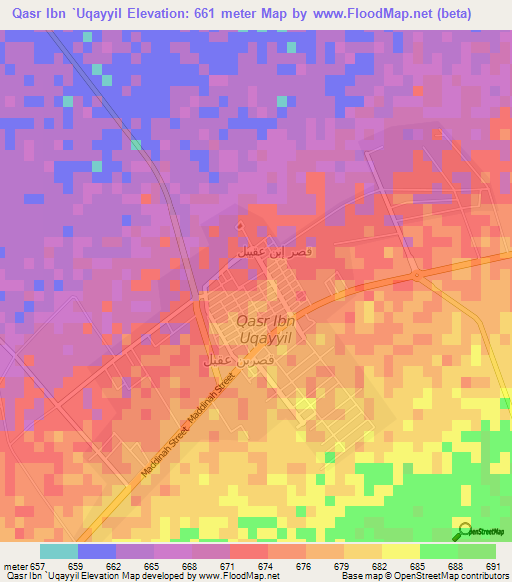 Qasr Ibn `Uqayyil,Saudi Arabia Elevation Map