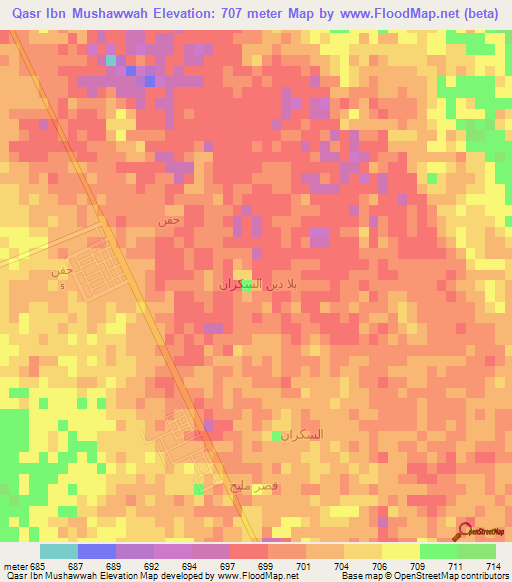 Qasr Ibn Mushawwah,Saudi Arabia Elevation Map