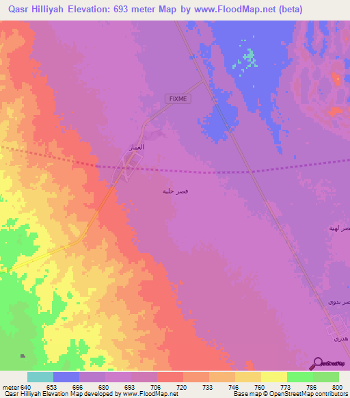 Qasr Hilliyah,Saudi Arabia Elevation Map