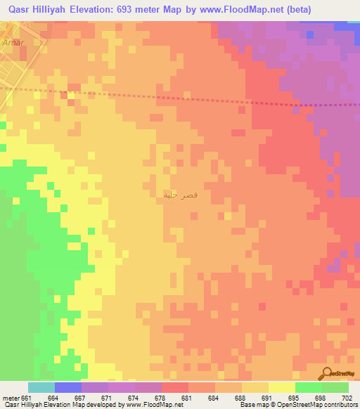 Qasr Hilliyah,Saudi Arabia Elevation Map