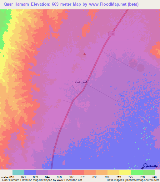 Qasr Hamam,Saudi Arabia Elevation Map