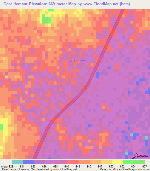 Qasr Hamam,Saudi Arabia Elevation Map