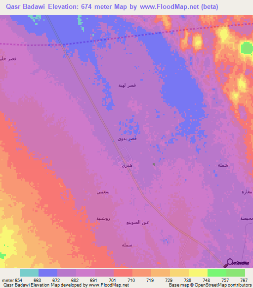 Qasr Badawi,Saudi Arabia Elevation Map