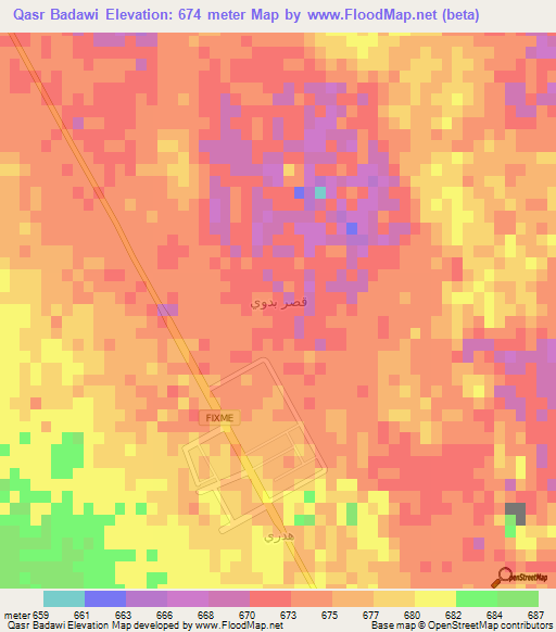 Qasr Badawi,Saudi Arabia Elevation Map