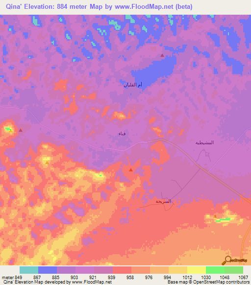 Qina',Saudi Arabia Elevation Map