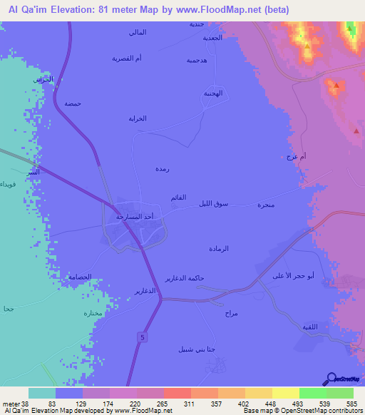 Al Qa'im,Saudi Arabia Elevation Map