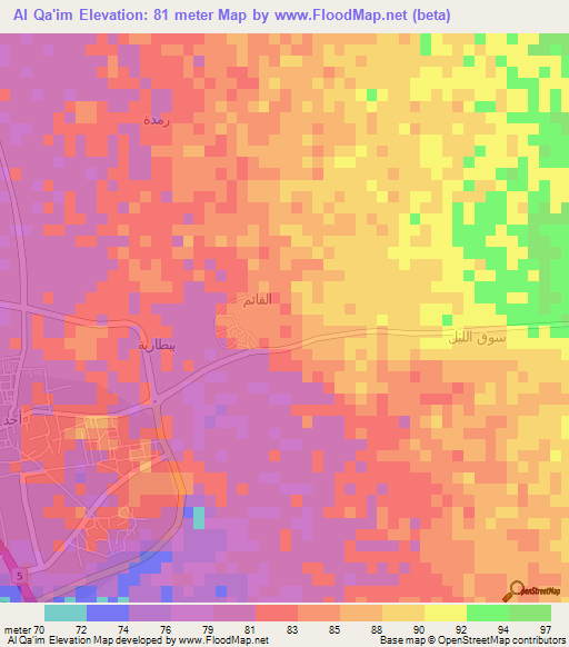 Al Qa'im,Saudi Arabia Elevation Map