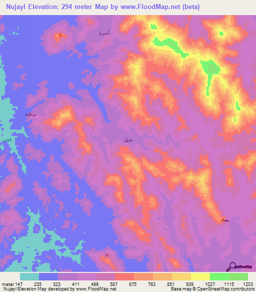 Nujayl,Saudi Arabia Elevation Map