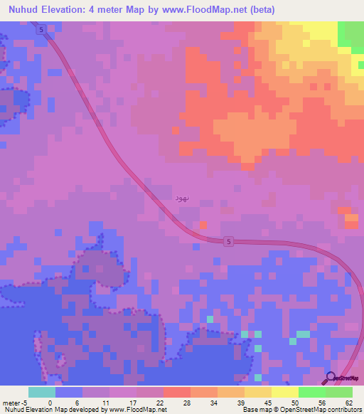 Nuhud,Saudi Arabia Elevation Map