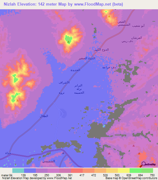 Nizlah,Saudi Arabia Elevation Map