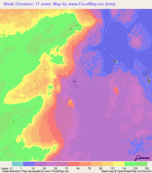 Nibak,Saudi Arabia Elevation Map