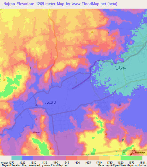 Najran,Saudi Arabia Elevation Map