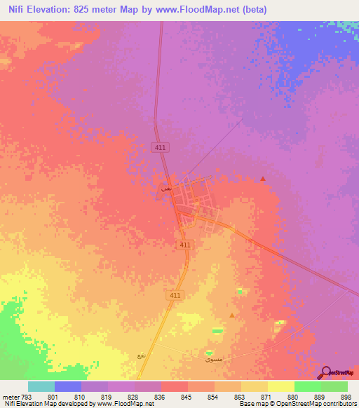 Nifi,Saudi Arabia Elevation Map