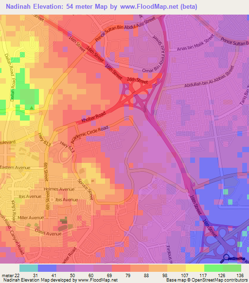 Nadinah,Saudi Arabia Elevation Map