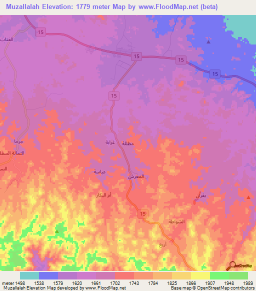 Muzallalah,Saudi Arabia Elevation Map