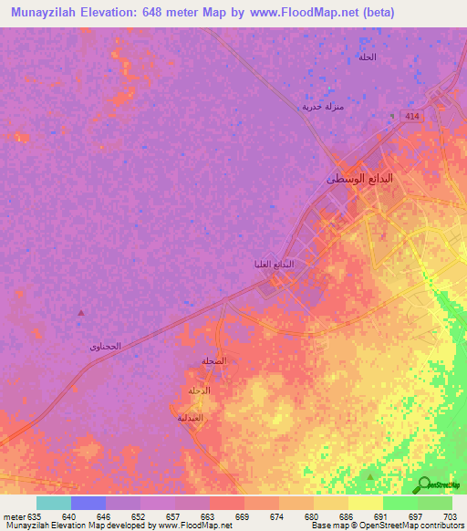 Munayzilah,Saudi Arabia Elevation Map