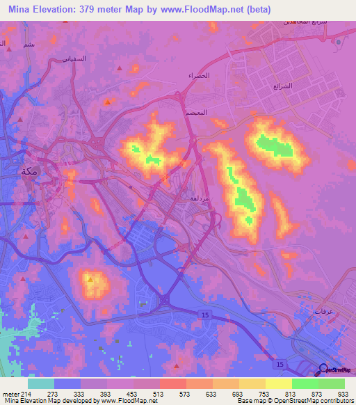 Mina,Saudi Arabia Elevation Map