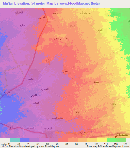 Mu`jar,Saudi Arabia Elevation Map